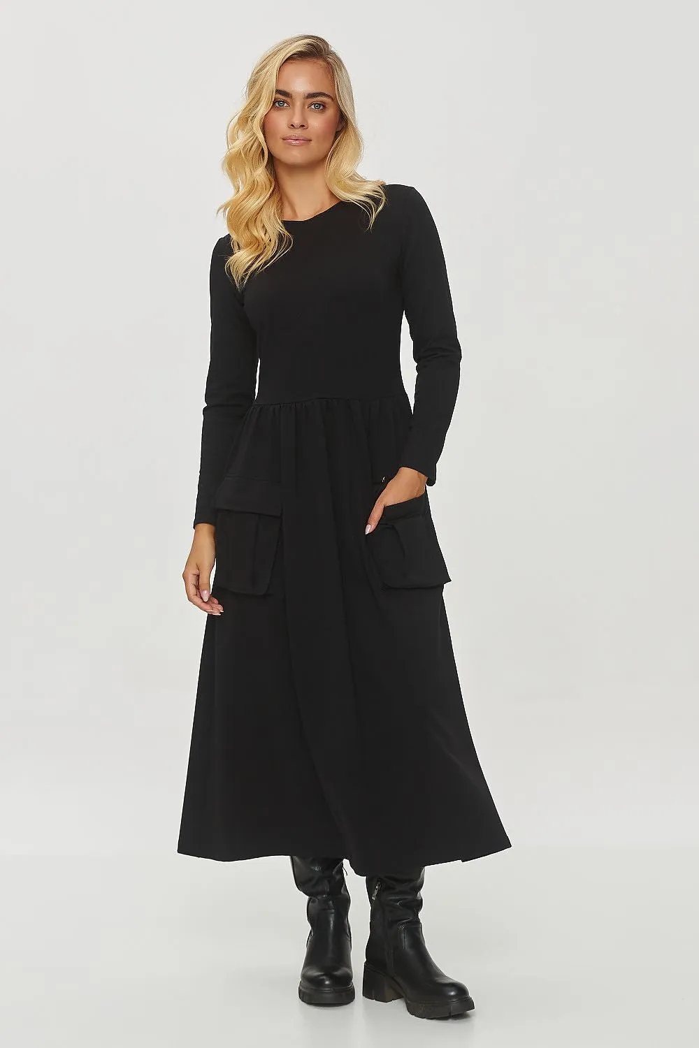 Gathered Waist Flared Midi Dress