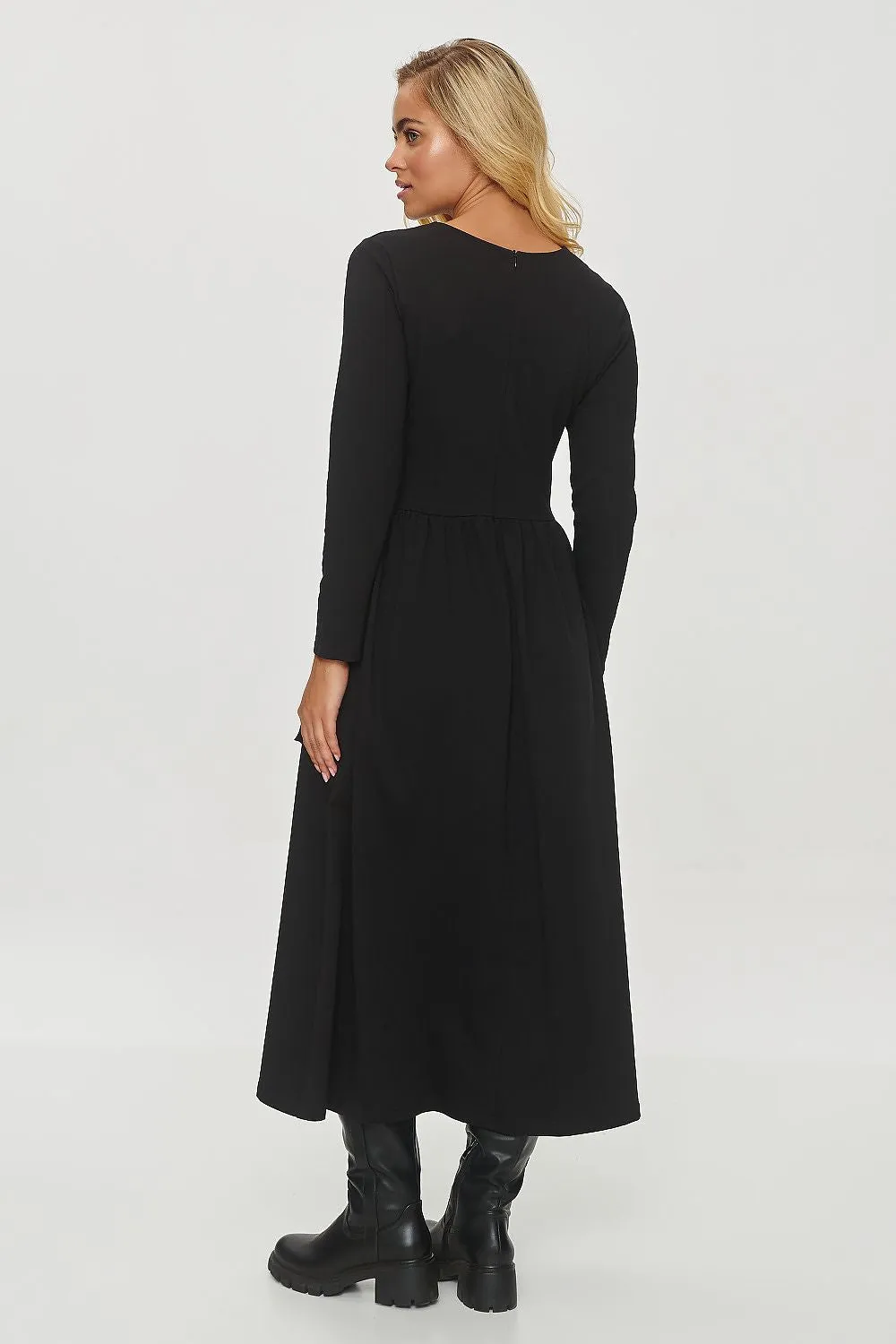 Gathered Waist Flared Midi Dress