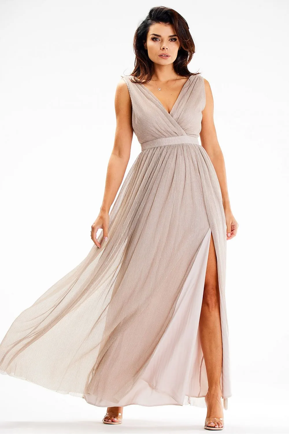 Gently Flared Front Slit Maxi Dress