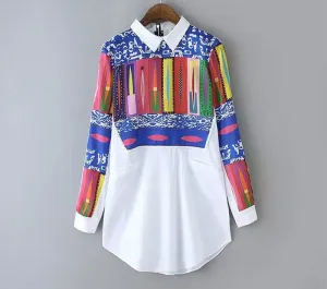 Geometric Printed Women's Shirt Long Sleeve Lapel Blouses Leisure Tops Blouses