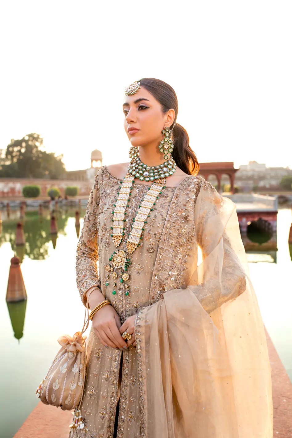 Gold Tissue Lehenga Dress for Pakistani Bridal Wear