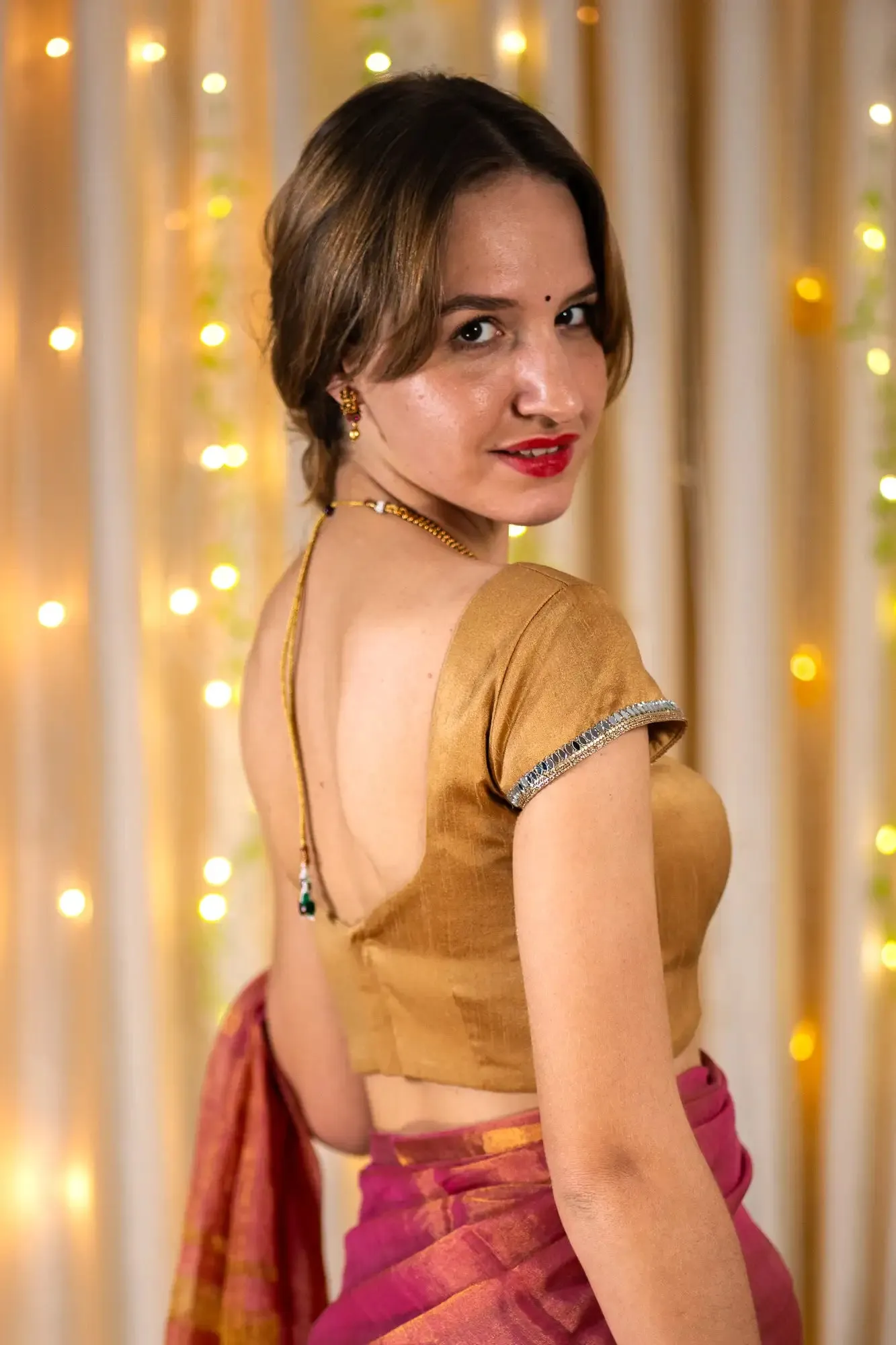 Golden Bronze Cap Sleeve Readymade Blouse
