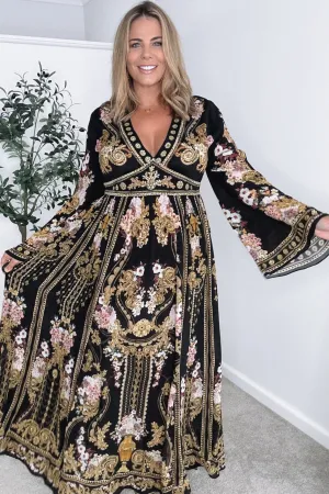 GOLDEN GIRL MAXI DRESS W FLARED SLEEVES