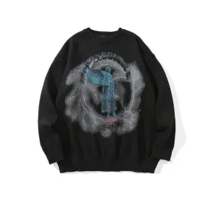Graffiti Printed Round Neck Sweater