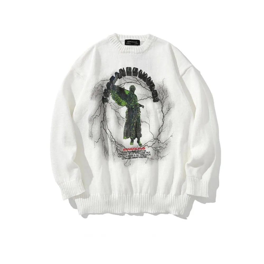 Graffiti Printed Round Neck Sweater