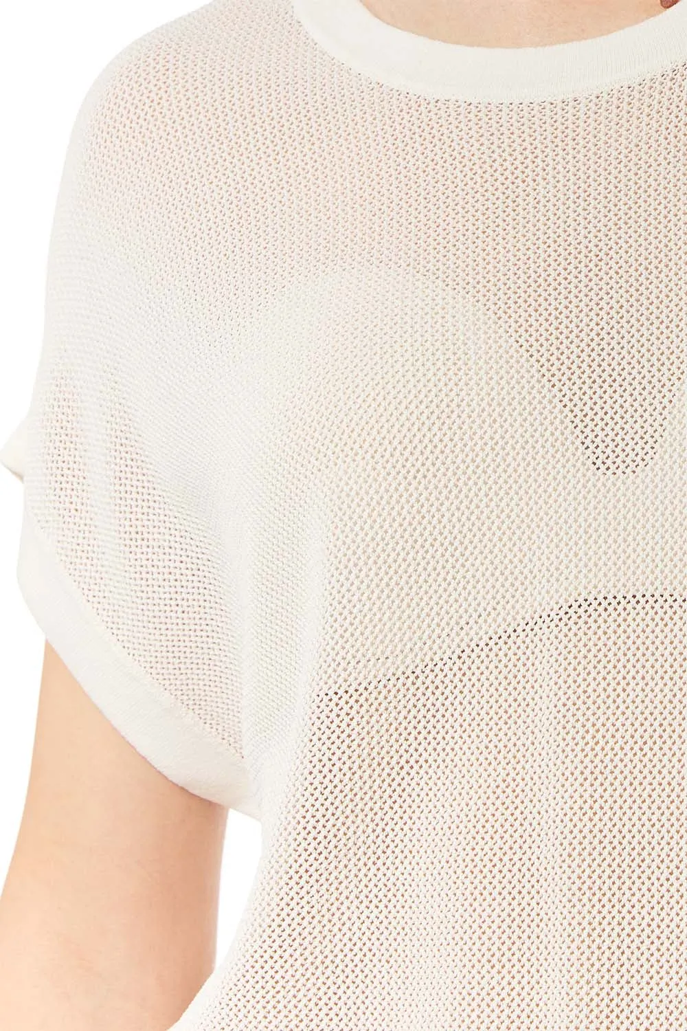 grid knit sweater in beige color