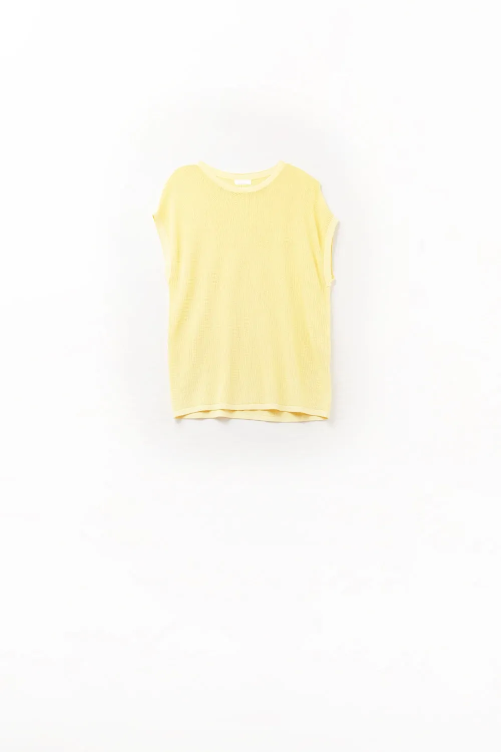 grid knit sweater in yellow color