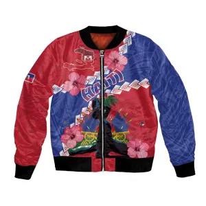 Haiti Neg Maron Bomber Jacket Coat Of Arms - Hisbicus Polynesian LT15