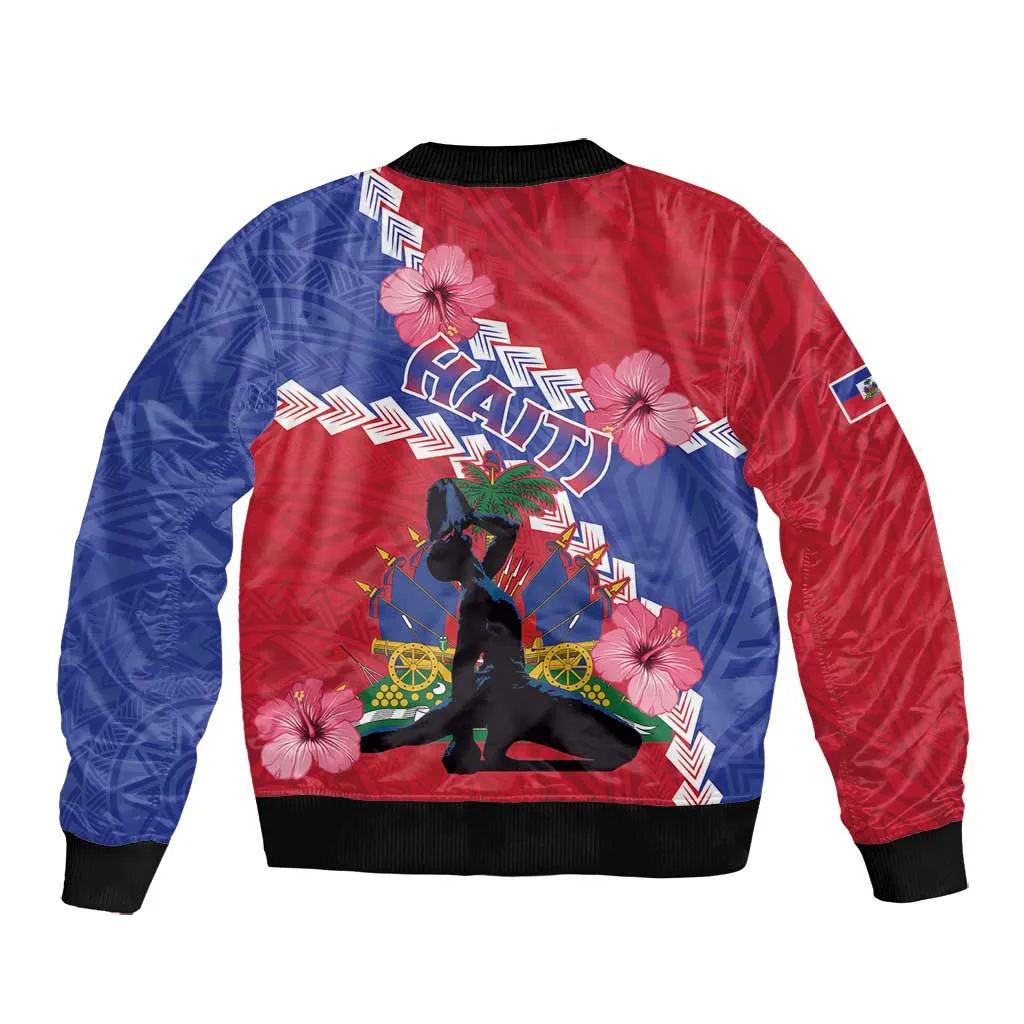 Haiti Neg Maron Bomber Jacket Coat Of Arms - Hisbicus Polynesian LT15