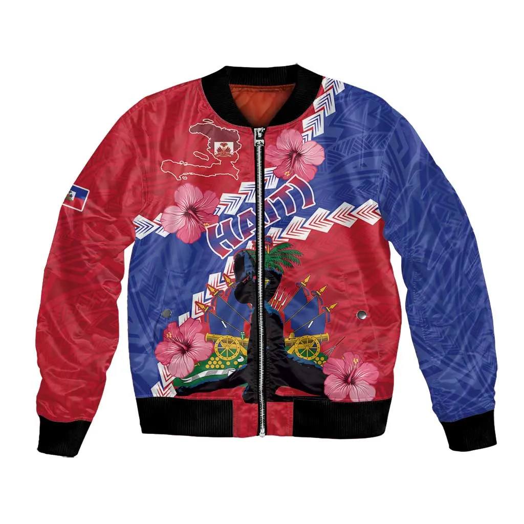 Haiti Neg Maron Bomber Jacket Coat Of Arms - Hisbicus Polynesian LT15