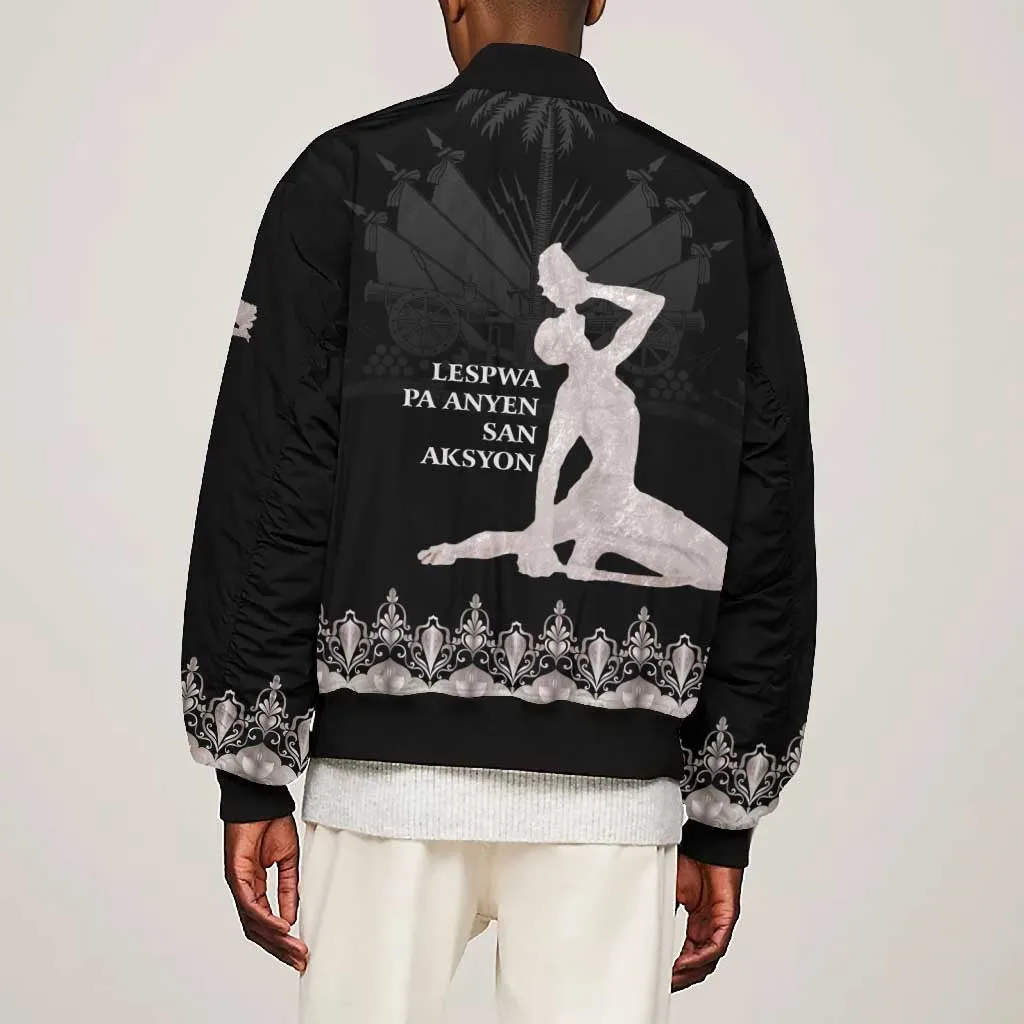 Haiti Neg Marron Bomber Jacket Hope is Nothing Without Action - Silver LT01