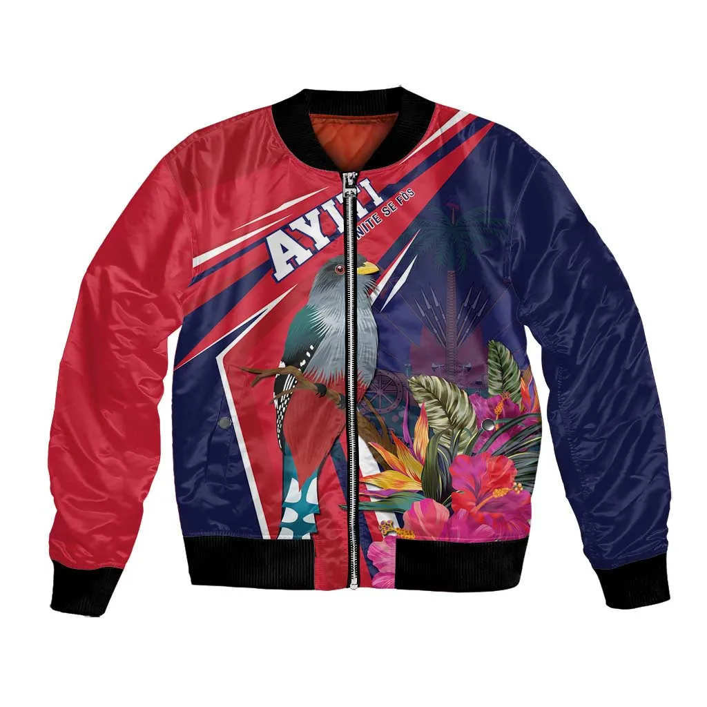 Haiti Personalized Bomber Jacket Hispaniolan Trogon Tropical Vibes LT7