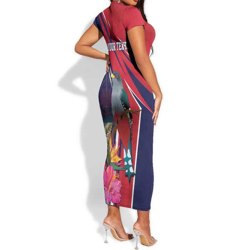 Haiti Personalized Short Sleeve Bodycon Dress Hispaniolan Trogon Tropical Vibes LT7
