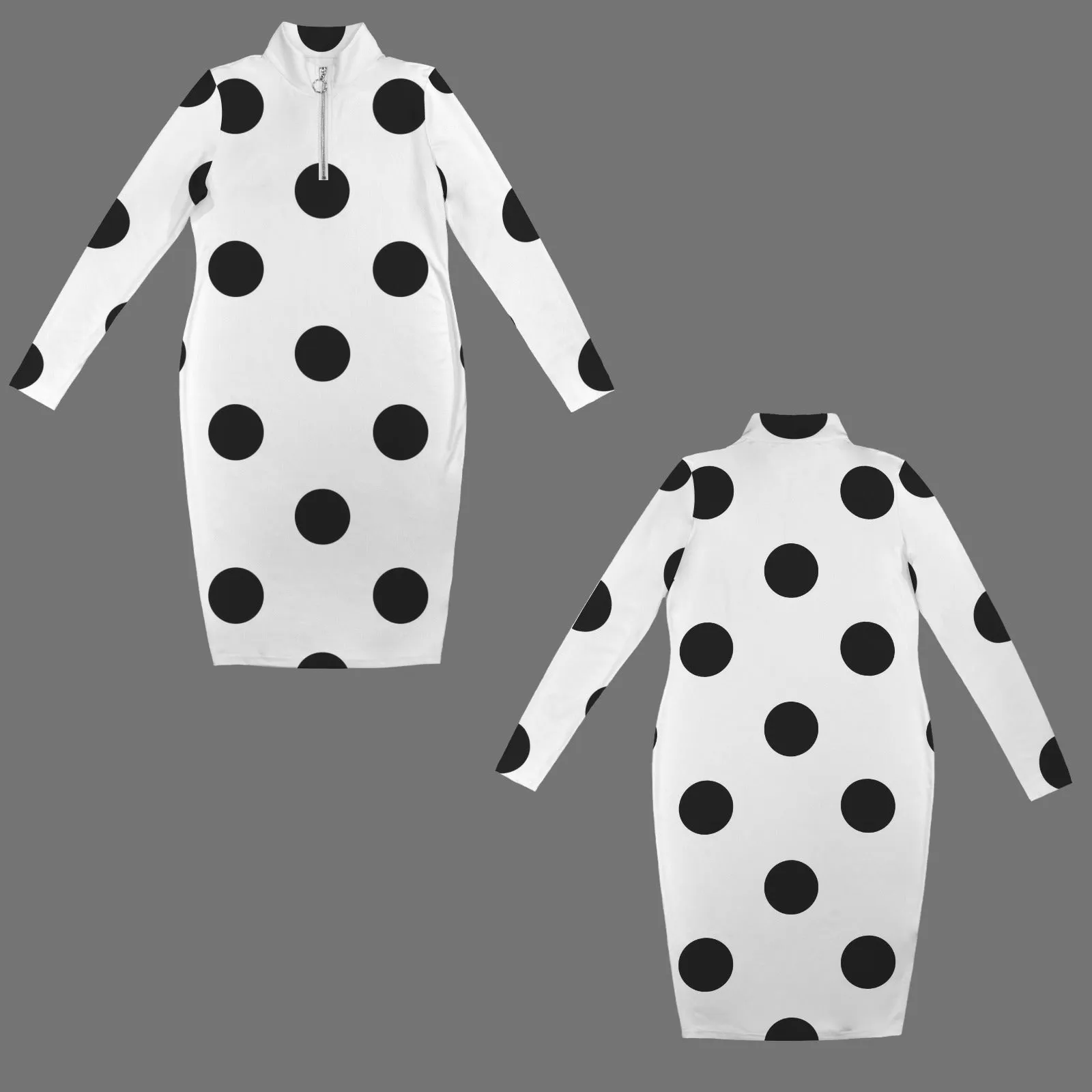Half Zip Long Sleeve Bodycon Dress