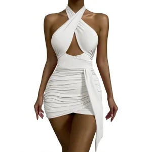 Halter Bodycon Mini Ribbon Hollow Out Dress