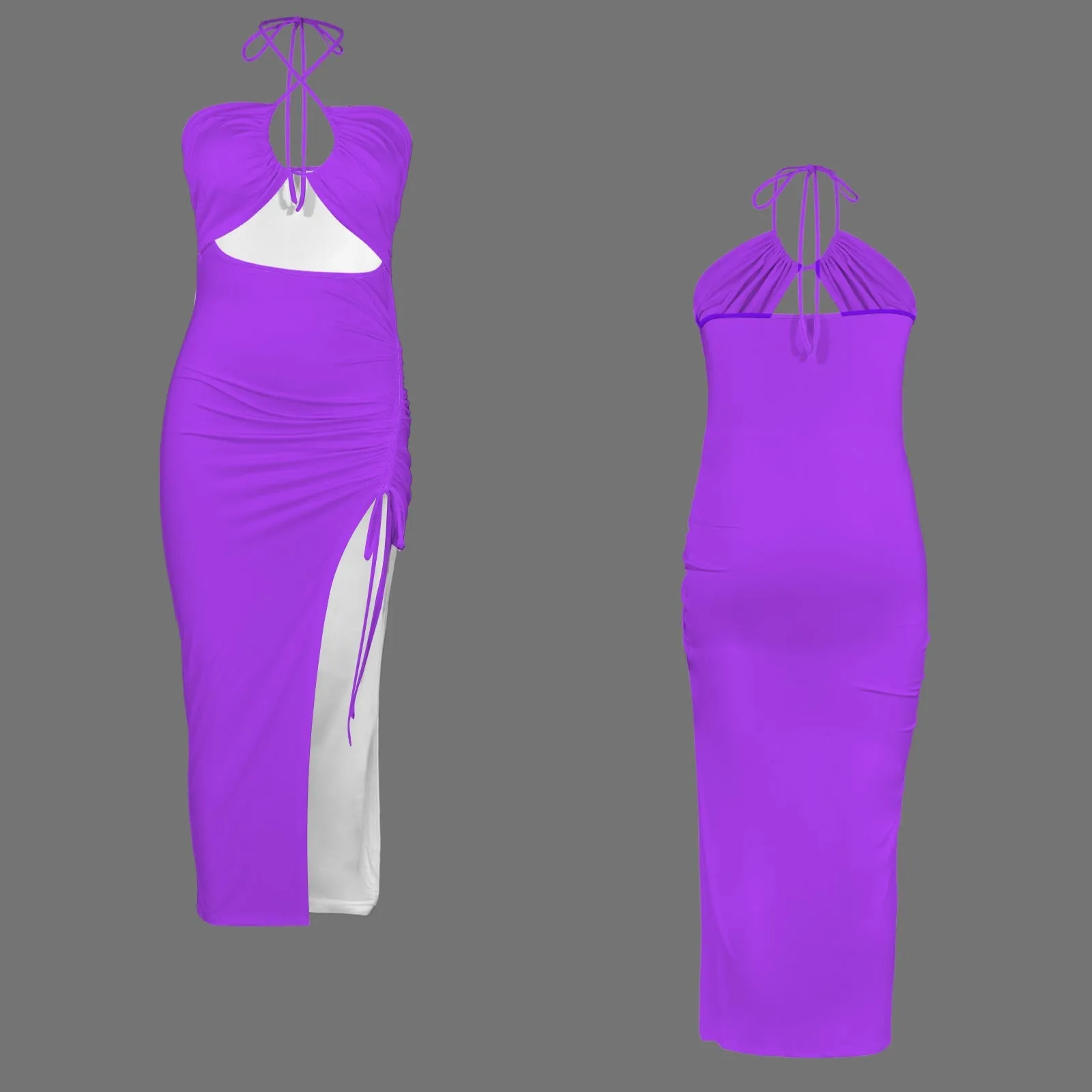 Halter Drawstring Split Slimming Dress