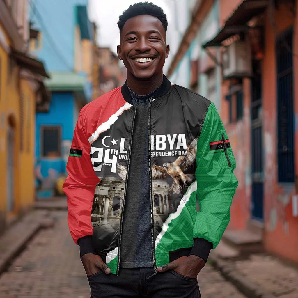 Happy Libya Independence Day Sleeve Zip Bomber Jacket Libya In My Heart LT05