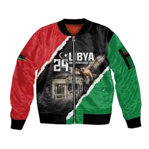 Happy Libya Independence Day Sleeve Zip Bomber Jacket Libya In My Heart LT05