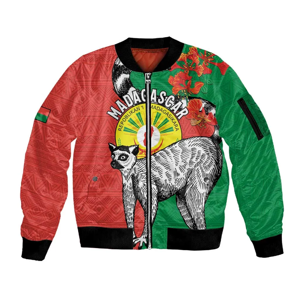 Happy Madagasikara Independence Day Sleeve Zip Bomber Jacket Ring-Tailed Lemur With Seal LT15