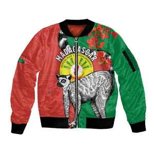 Happy Madagasikara Independence Day Sleeve Zip Bomber Jacket Ring-Tailed Lemur With Seal LT15