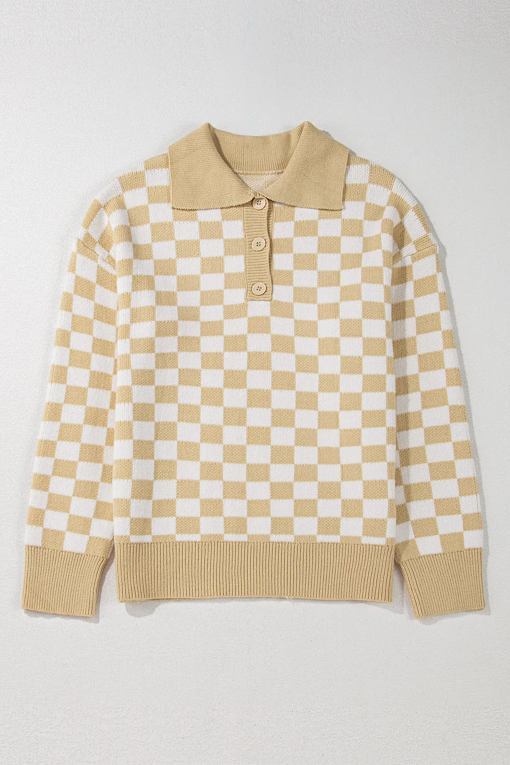 Hazel Blues® |  Checkered Collared Neck Long Sleeve Sweater