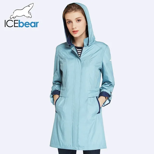 ICEbear 2018 Womens Coat High Quality Autumn And Spring Long Trench Coat For Women Windbreaker Hat Detachable 17G116D