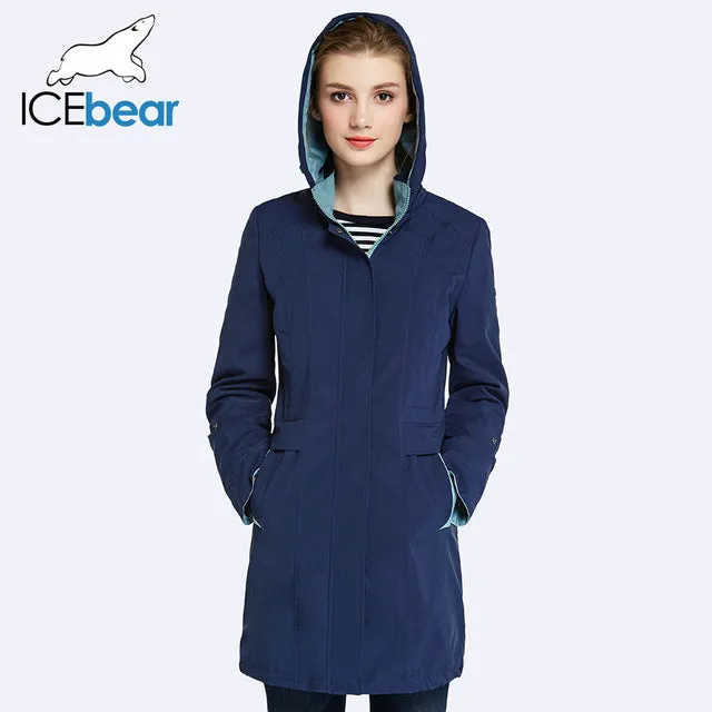 ICEbear 2018 Womens Coat High Quality Autumn And Spring Long Trench Coat For Women Windbreaker Hat Detachable 17G116D