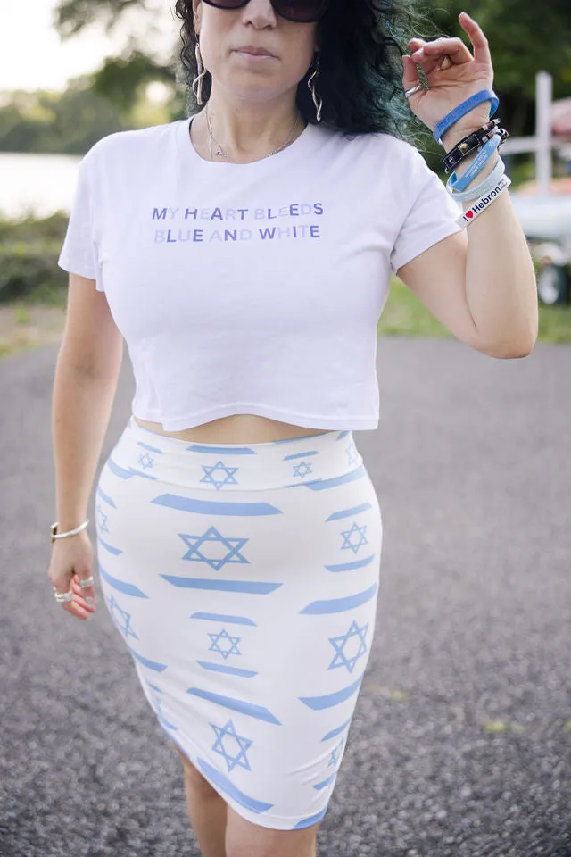 Ilan Israel Flag Pattern on White Women's Pencil Skirt