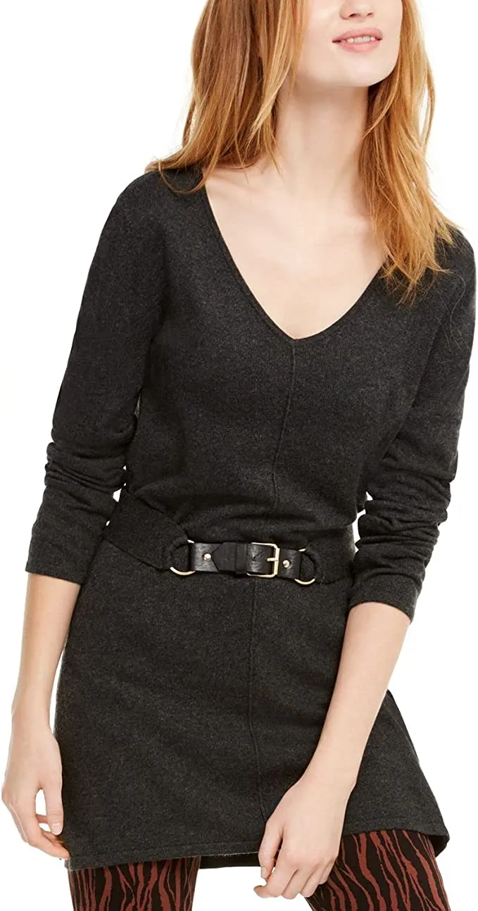 INC International Concepts INC Belted Tunic Sweater Dark Charcoal XLarge