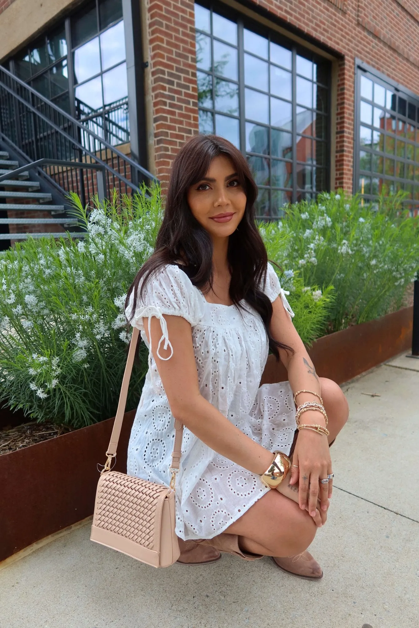 Isla White Puff Sleeve Eyelet Tunic Blouse