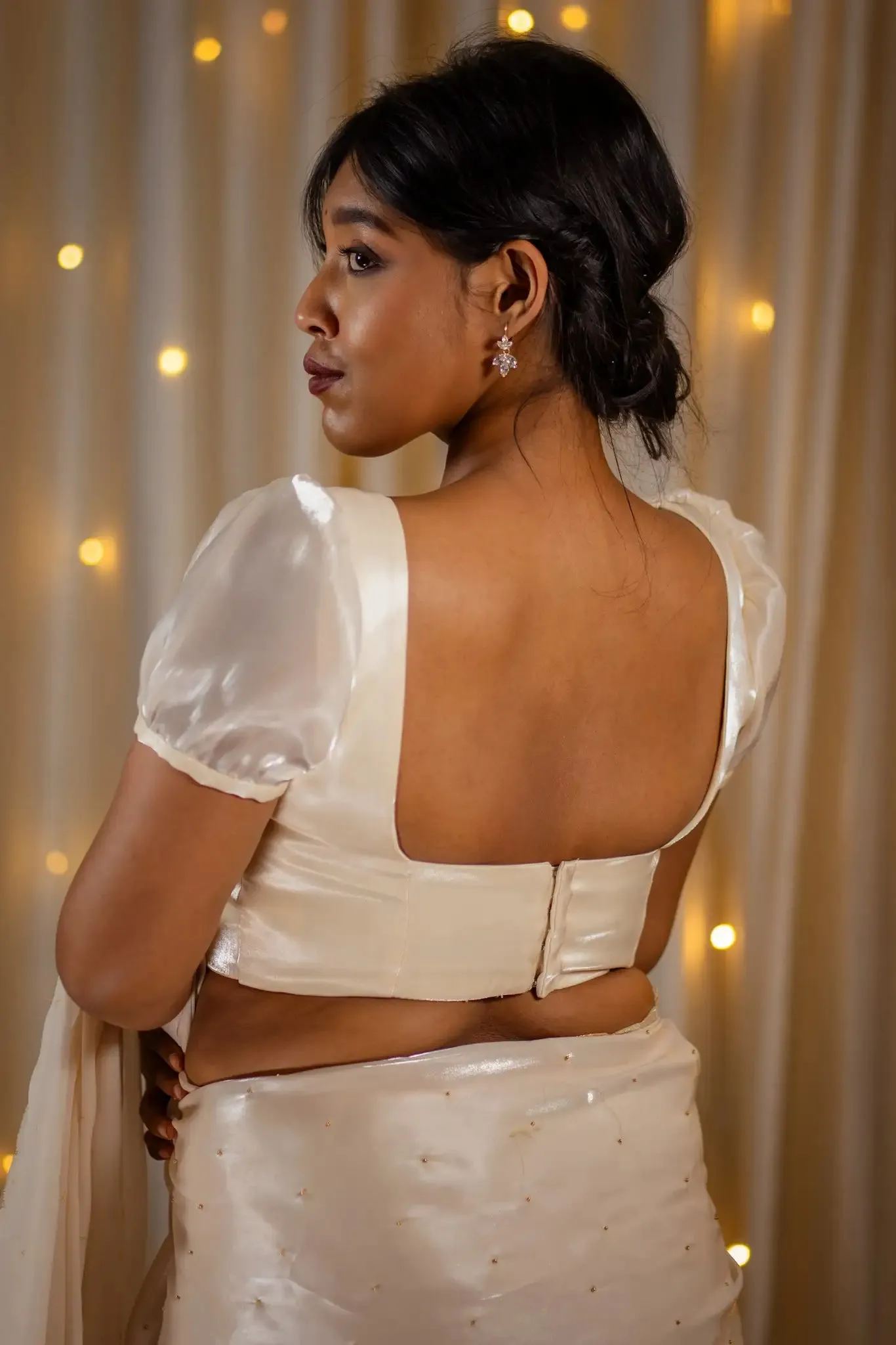 Ivory Organza Puff Sleeve Blouse