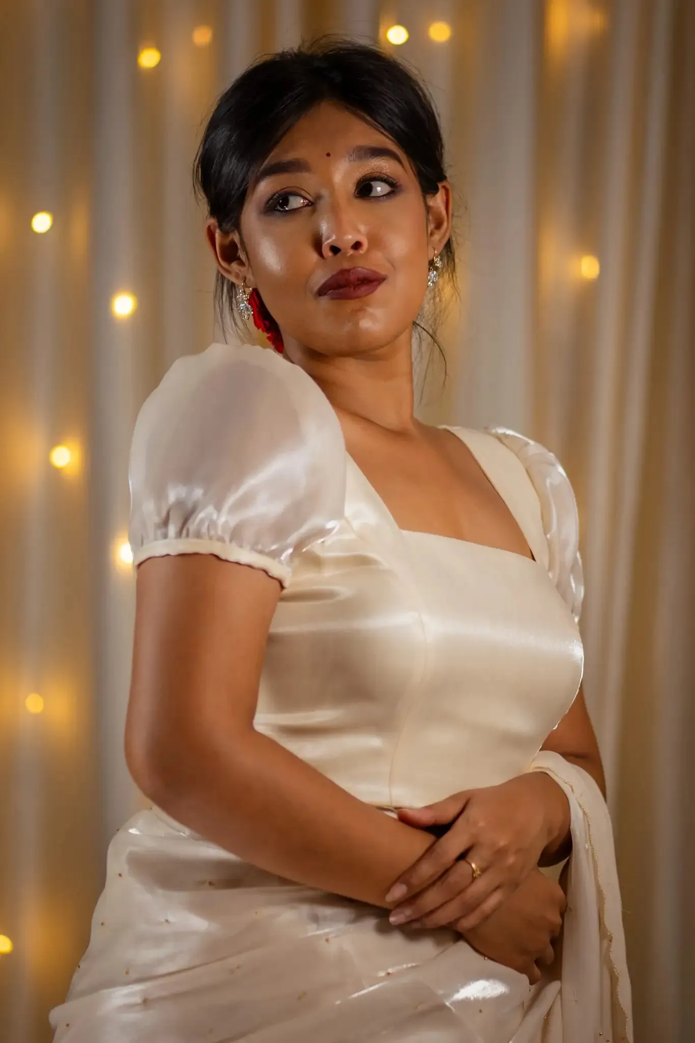 Ivory Organza Puff Sleeve Blouse