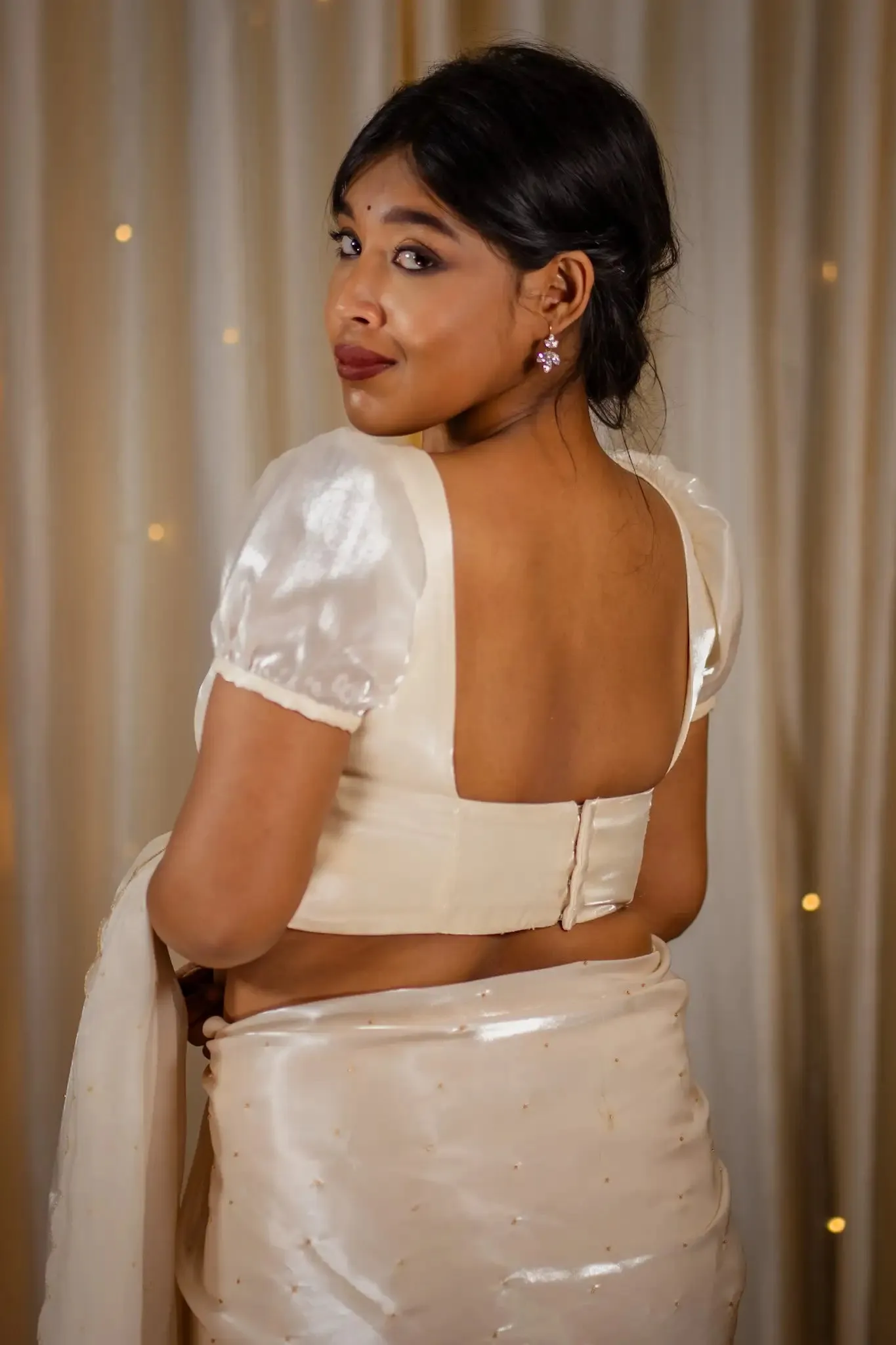 Ivory Organza Puff Sleeve Blouse