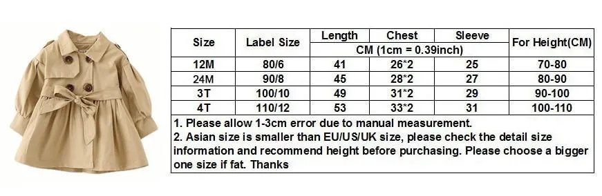 Jacket / Coat Baby Double Breast Windbreaker Jacket For baby girls 1-4T In elegant Modern New Style
