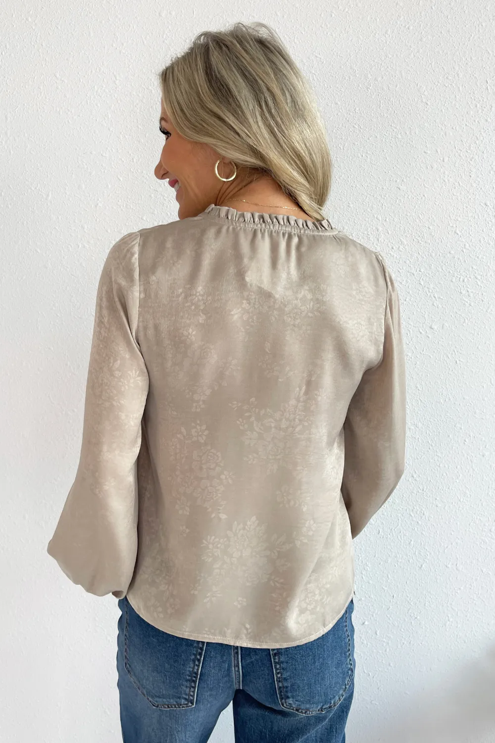 Jacquard Texture Long Sleeve Blouse