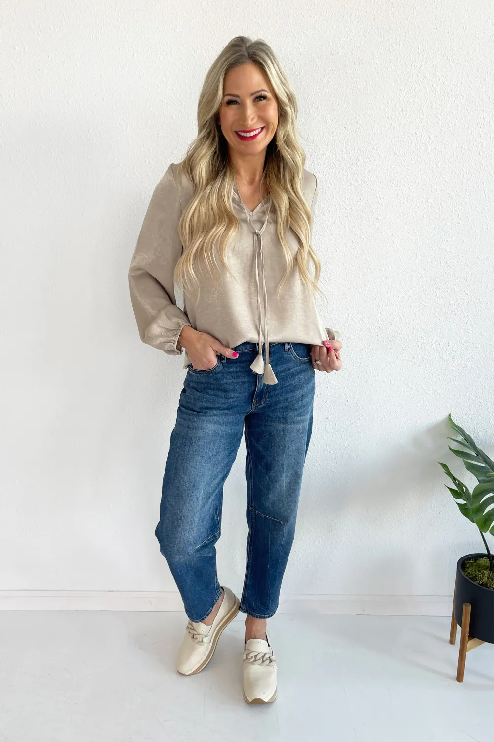 Jacquard Texture Long Sleeve Blouse