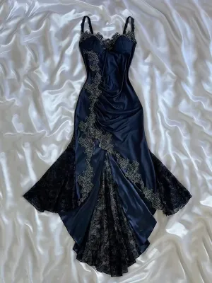 JazzHer Sexy Bodycon Mermaid Straps Long Navy Blue Lace Prom Dress Party Dresses (PRE-ORDER)