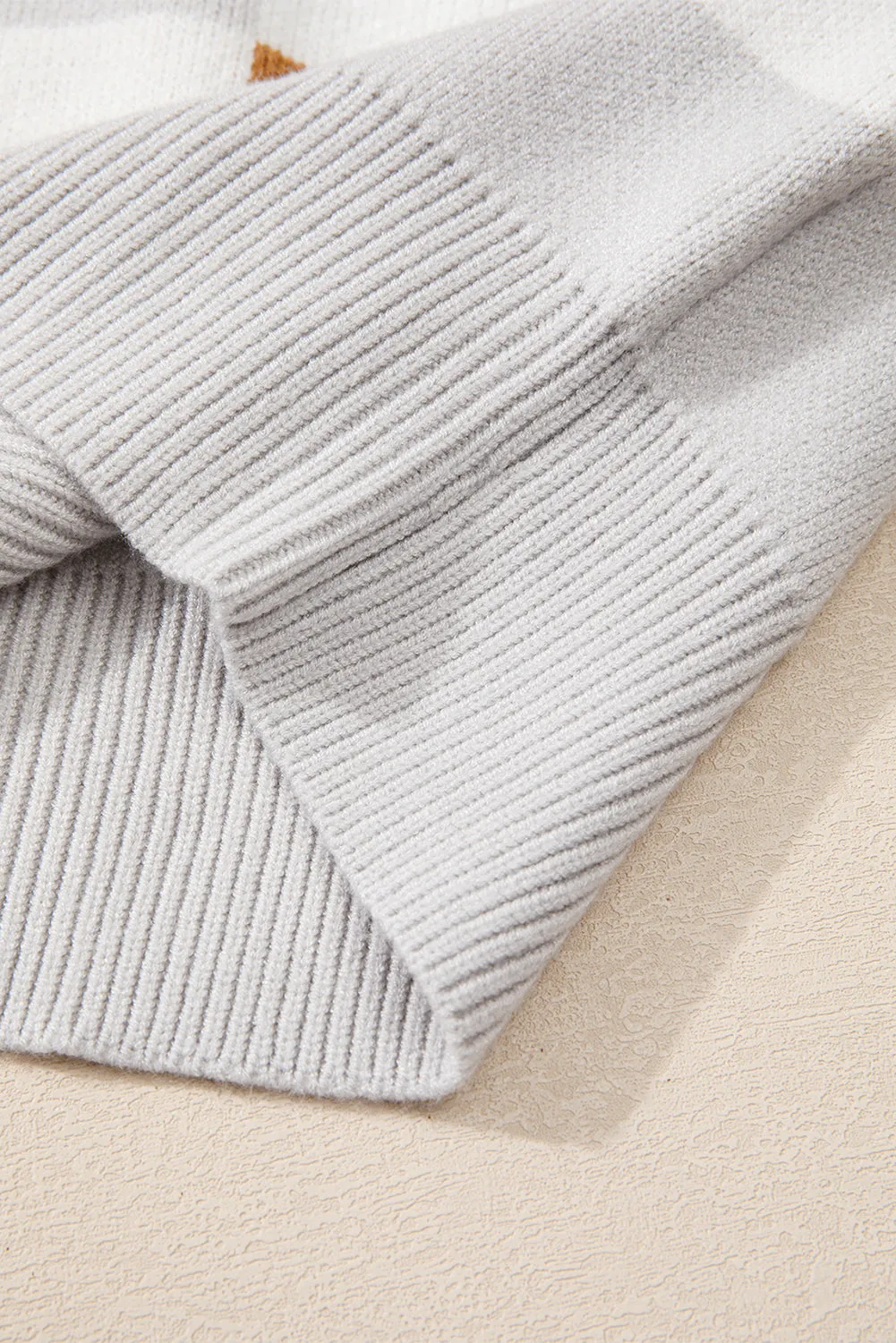 KaleaBoutique Checkered Ribbed Edge O Neck Drop Shoulder Sweater