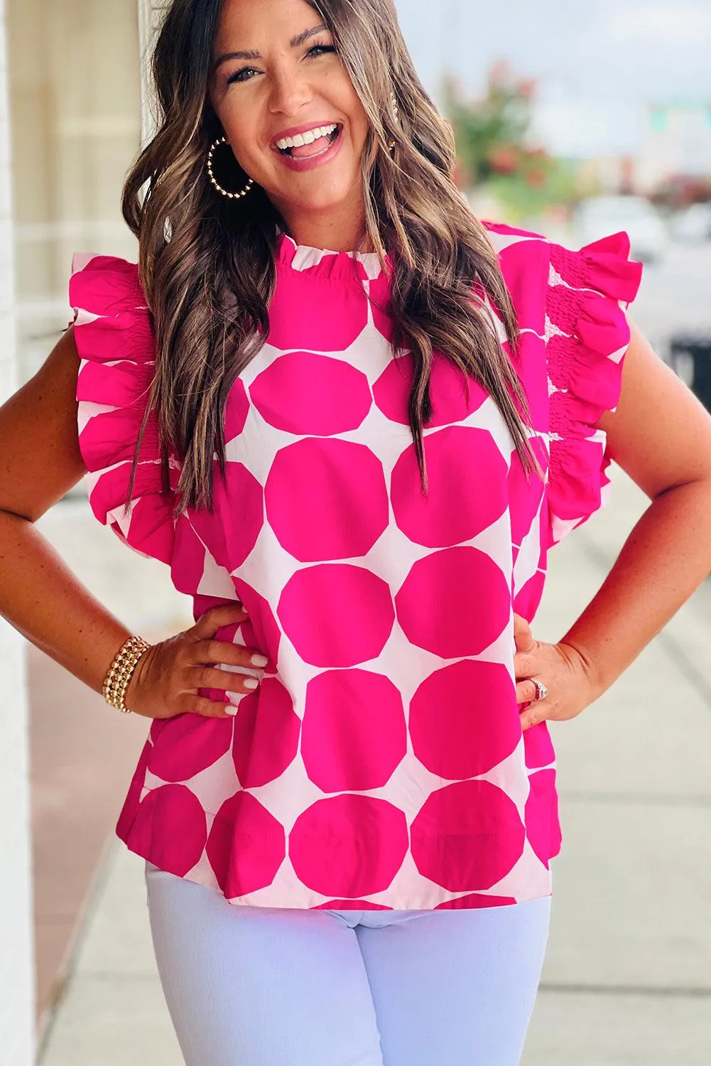Kathy Bubblegum Pop Flutter Sleeve Blouse