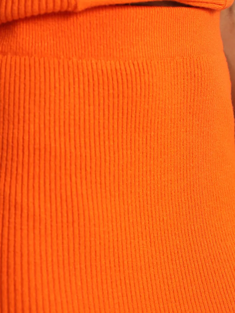 Knitwear Slit Back Pencil Skirt - Orange