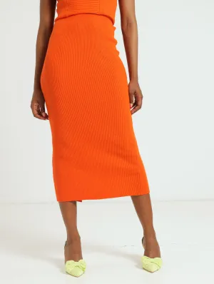 Knitwear Slit Back Pencil Skirt - Orange