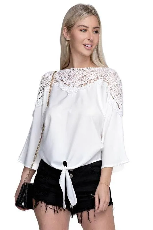 Lace Trim Blouse with Tie