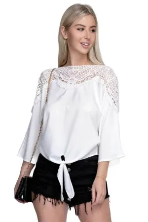 Lace Trim Blouse with Tie