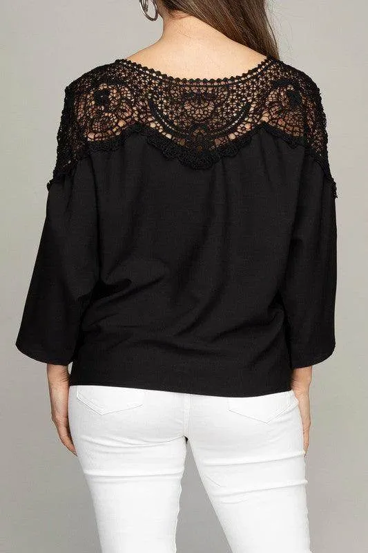 Lace Trim Blouse with Tie
