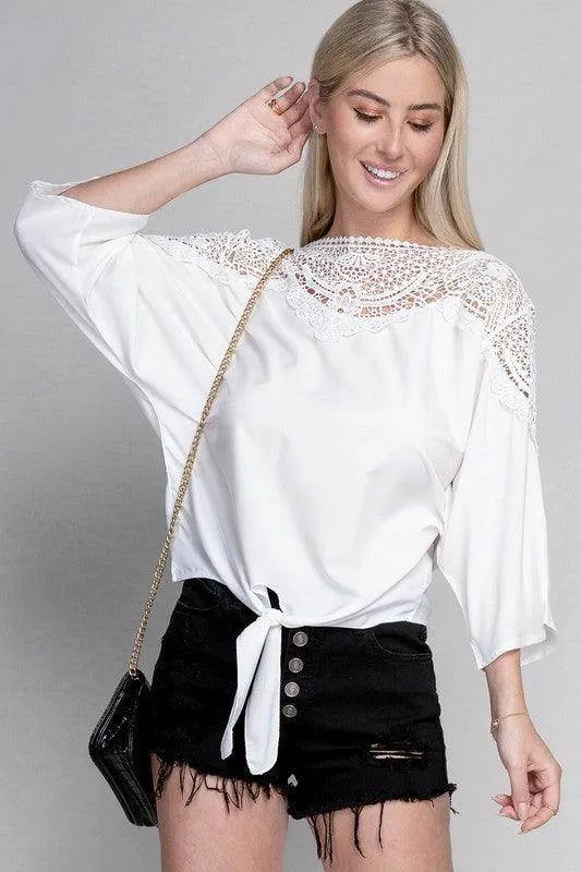 Lace Trim Blouse with Tie