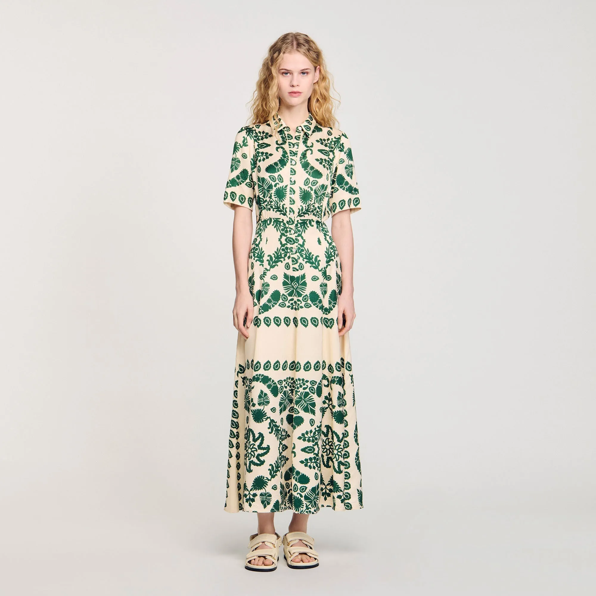 Lavandou Floral Print Maxi Dress Ecru / Green
