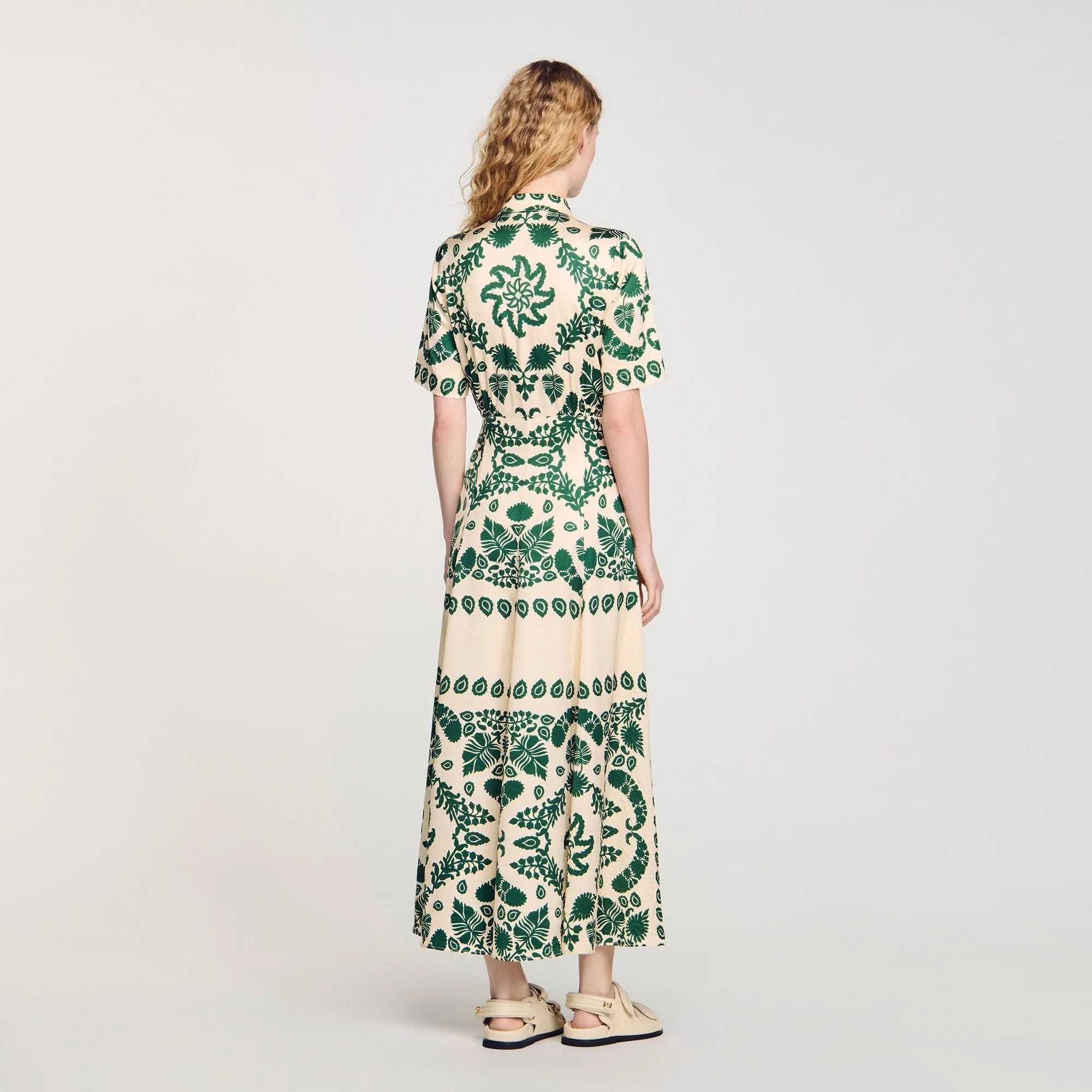 Lavandou Floral Print Maxi Dress Ecru / Green