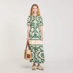 Lavandou Floral Print Maxi Dress Ecru / Green