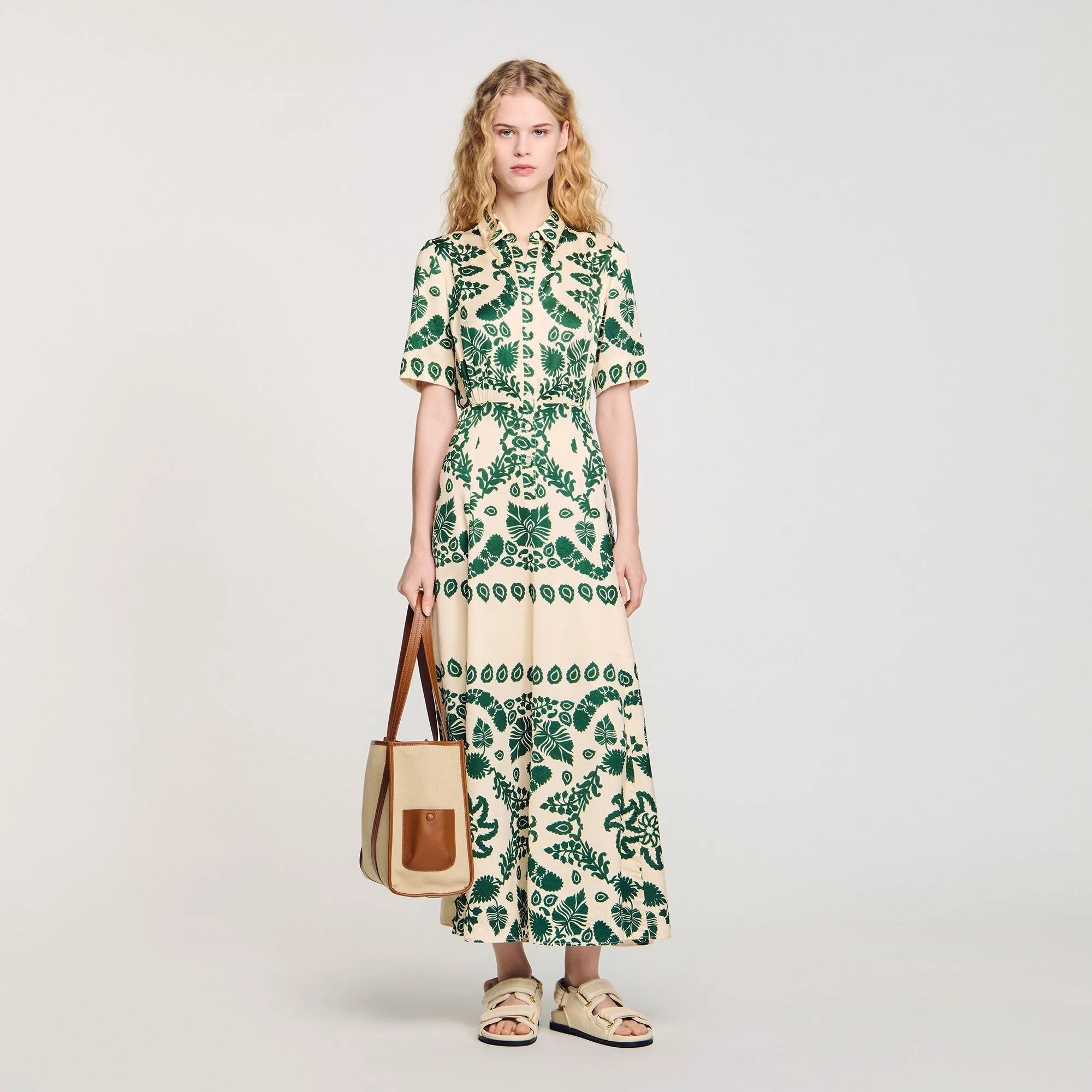 Lavandou Floral Print Maxi Dress Ecru / Green