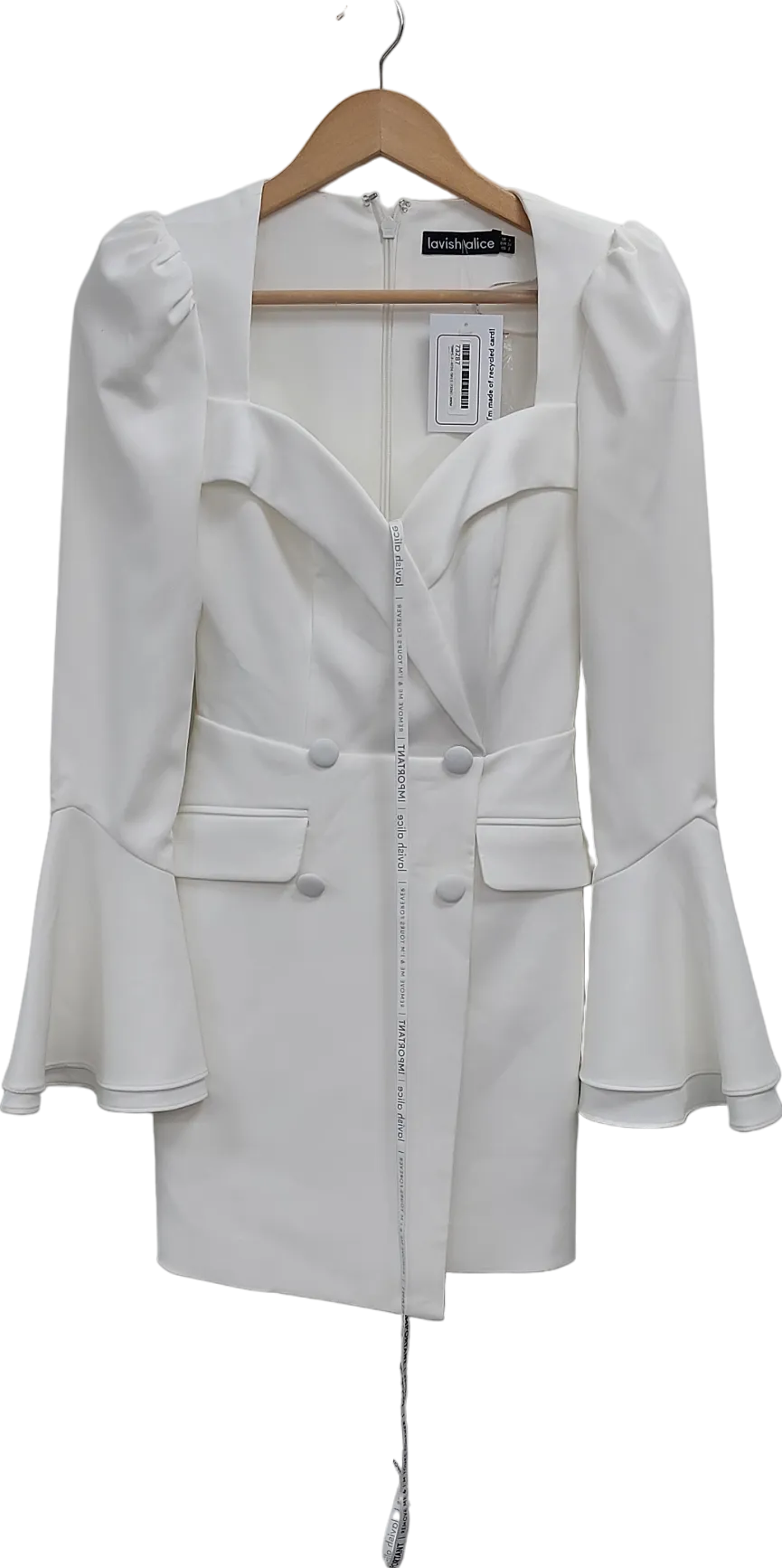Lavish Alice White Arabella Flared Sleeve Blazer Dress UK 6
